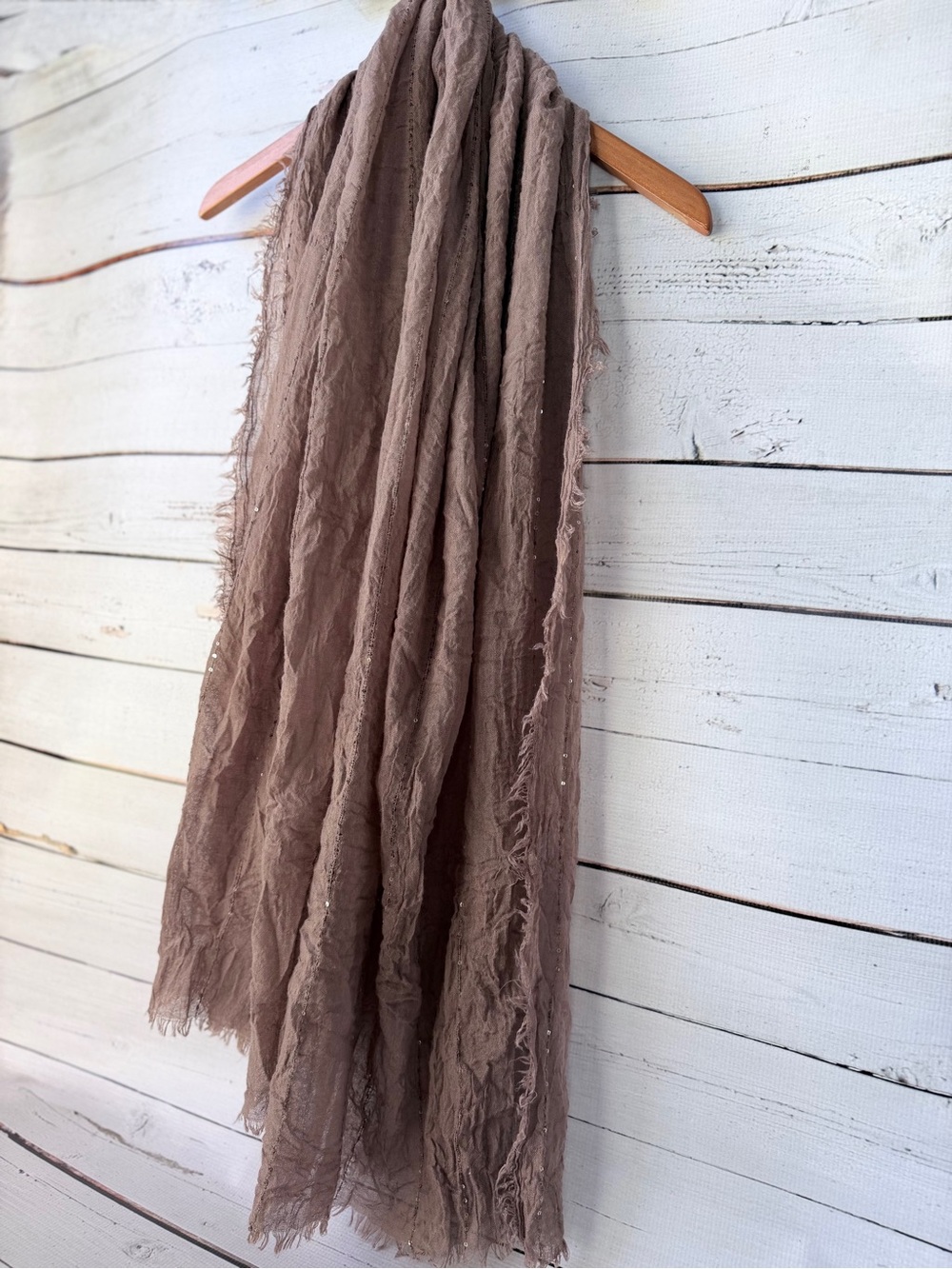 Lightweight Taupe Crinkled Scarf - Versatile Women's Wrap - Picture 2 of 8